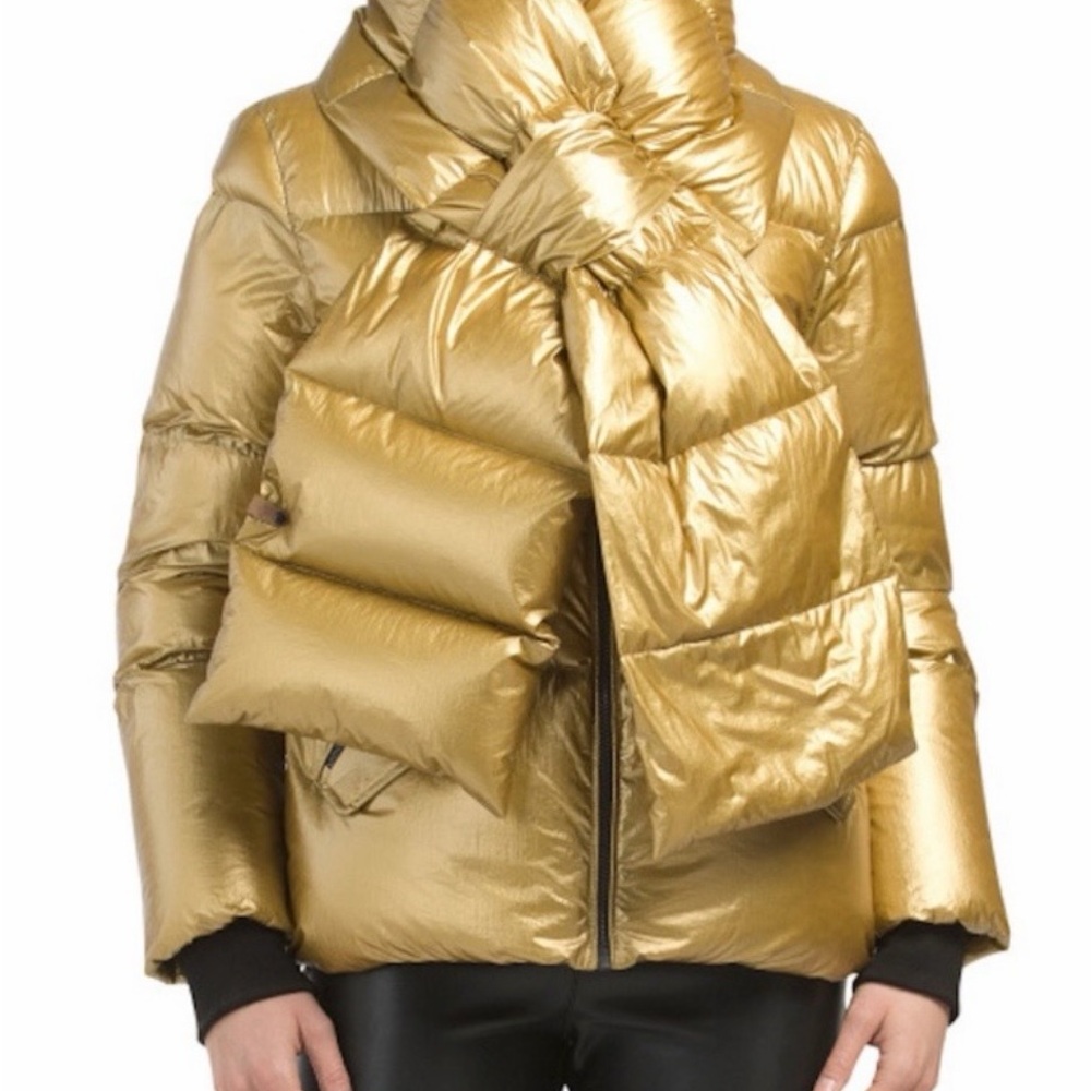 Mackage Mirri Gold Puffer Coat And Puffer Scarf